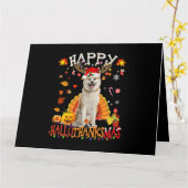 Carte Chien Shiba Joyeux Hallothanksmas Halloween Thanks (Fleur jaune)