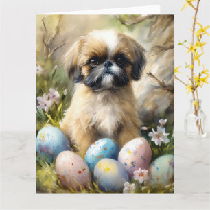 Carte Chien Shih Tzu avec Oeufs de Pâques Fête