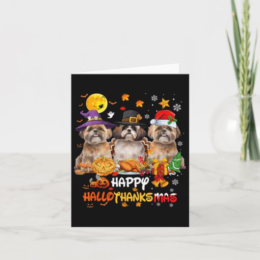 Carte Chien Shih Tzu Joyeux Halloween Thanksgiving Joyeu (Devant)