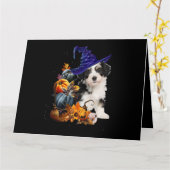 Carte Chien Shih Tzu Sorcière Et Citrouilles Halloween T (Fleur jaune)
