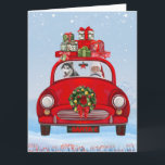 Carte Chien Sibérien Husky En Voiture Avec Le Père Noël<br><div class="desc">Le Père Noël conduisant une voiture portant des cadeaux de Noël avec un chien est une idée cadeau de Noël parfaite pour vos amis amoureux de les chiens. C'est sûrement un must de noël déco et idée cadeau de Noël.</div>