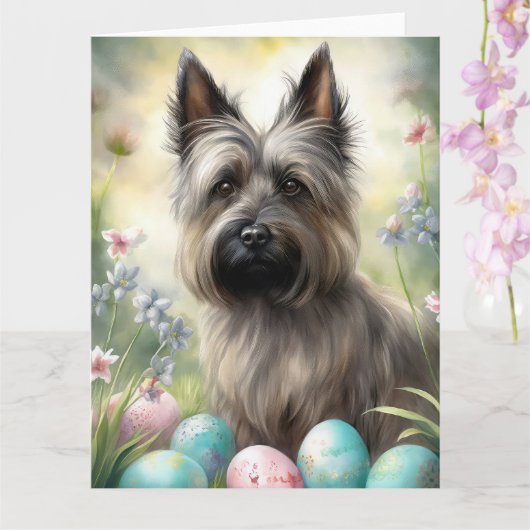 Carte Chien Skye Terrier avec œufs de Pâques  (Orchidée)