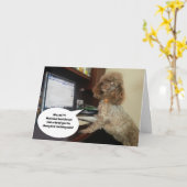 Carte Chien sur l'ordinateur, accuse Chat Funny Annivers (Fleur jaune)