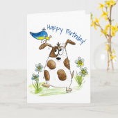 Carte Chien tacheté avec un oiseau (Fleur jaune)