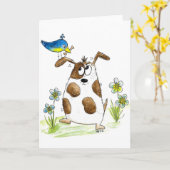 Carte Chien tacheté avec un oiseau (Fleur jaune)