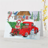 Carte Chien-taureau Anglais En Livraison De Noël Camion (Fleur jaune)