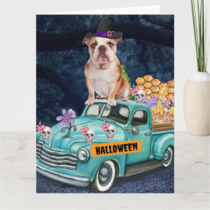 Carte Chien-taureau anglais Halloween Truck nuit d'effro