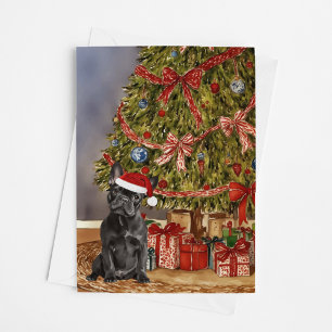 Carte Chien-taureau français - Aquarelle noire Arbre de