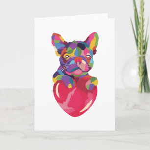 Carte Chien-taureau français au coeur rouge coloré