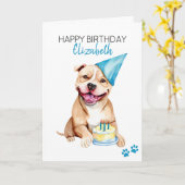 Carte Chien taureau Pit Personnalisé Joyeux Anniversaire (Fleur jaune)