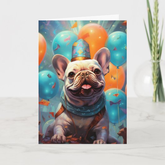 Carte Chien-taureaux français avec ballons Anniversaire (Devant)