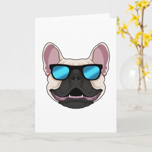 Carte Chien-taureaux français avec lunettes de soleil (Fleur jaune)