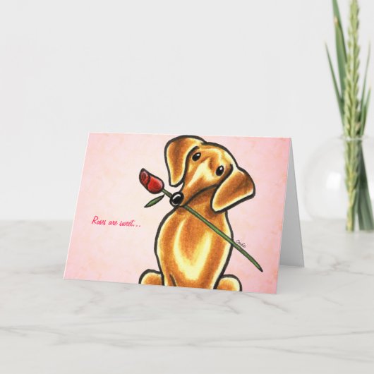 Carte Chien teckel avec message personnalisé Rose (Devant)
