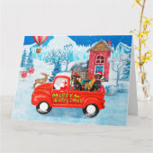 Carte Chien teckel dans un camion de livraison de Noël s (Fleur jaune)