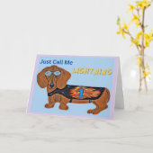 Carte Chien Teckel de Course APPELLEZ-MOI JUSTE L'ÉCLAIR (Fleur jaune)