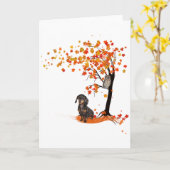 Carte Chien Teckel Hibou Et Arbre D'automne Amoureux De  (Fleur jaune)