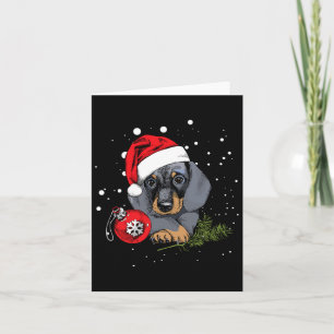 Carte Chien teckel Noël Arbre Lumineux Père Noël Cadeau 