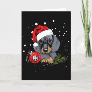 Carte Chien teckel Noël Arbre Lumineux Père Noël Cadeau