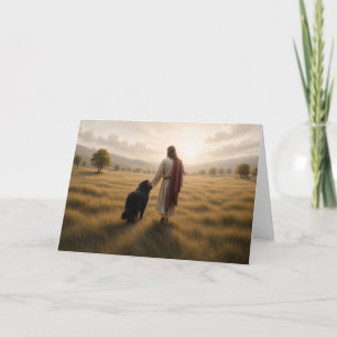 Carte Chien Terre-Neuve marchant avec Jésus (Carte commé