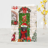 Carte Chien Terre-Neuve Noël  (Fleur jaune)