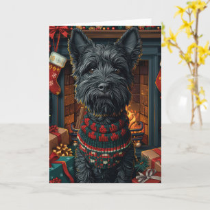 Carte Chien Terrier Écossais Avec Cadeaux de Noël 