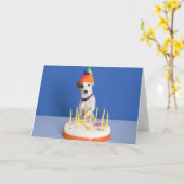 Carte Chien Terrier Jack Russell portant un chapeau de f (Fleur jaune)