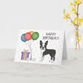 Carte Chien Terrier Noir Et Blanc De Boston Joyeux Anniv (Fleur jaune)