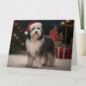Carte Chien tibétain de Terrier en Noël de neige (Devant)