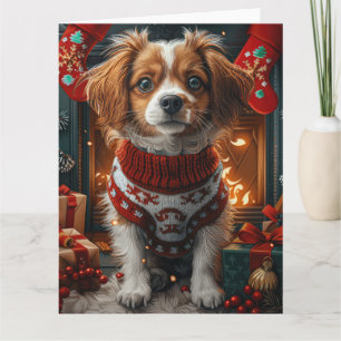 Carte Chien Tibétain Terrier Avec Foyer Cadeaux De Noël