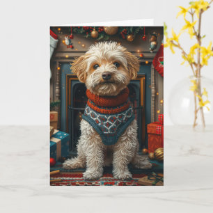 Carte Chien Tibétain Terrier Avec Foyer Cadeaux De Noël