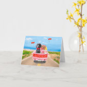 Carte Chien Weimaraner Camion de la Saint-Valentin Cœurs (Fleur jaune)