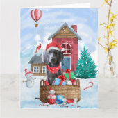 Carte Chien Weimaraner dans la maison de Noël enneigée (Fleur jaune)