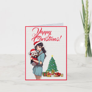 Carte Chien Westie Cute Avec Petite Fille Noël