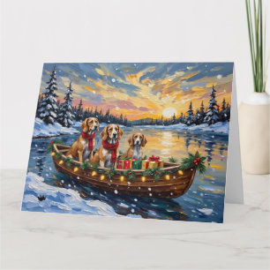 Carte Chiens Afghans Noël Bateau Fêtes