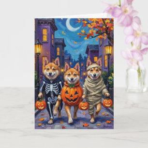 Carte Chiens Akita demandant des friandises pour Hallowe