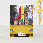 Carte Chiens amusants Cruisin' Surfer Anniversaire (Fleur jaune)