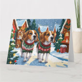 Carte Chiens beagles Noël Fête de la neige (Devant)