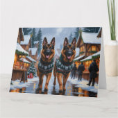 Carte Chiens bergers allemands Noël Fête de la neige (Devant)