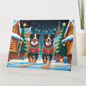 Carte Chiens bergers australiens Noël Fête de la neige (Devant)