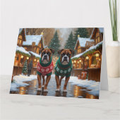 Carte Chiens Boxer Noël Neige Fêtes  (Devant)