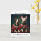 Carte Chiens Bull Terrier dans les pulls de Noël (Fleur jaune)