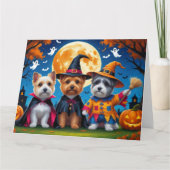 Carte Chiens Cairn Terrier Citrouille Halloween Drôle (Devant)