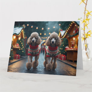 Carte Chiens Caniches Noël Neige Fêtes