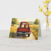 Carte Chiens d'anniversaire dans un camion Red Retro (Fleur jaune)