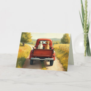 Carte Chiens d'anniversaire dans un camion Red Retro