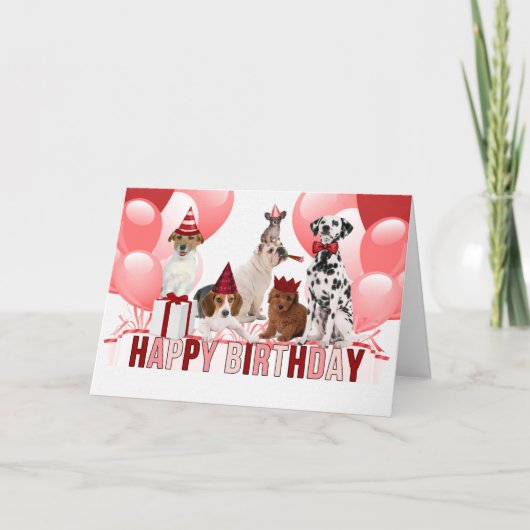 Carte Chiens d'anniversaire rose heureux tendance (Devant)