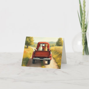 Carte Chiens dans un camion Red Retro