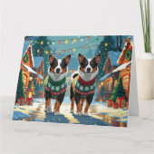Carte Chiens de bétail australiens Noël Fête de la neige (Devant)