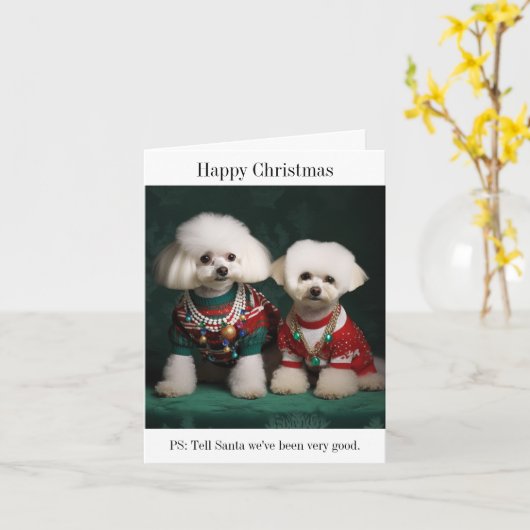 Carte Chiens de Bichon Frise en pulls de Noël (Fleur jaune)
