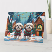 Carte Chiens de Bichon Frise Noël Fête de la neige (Devant)
